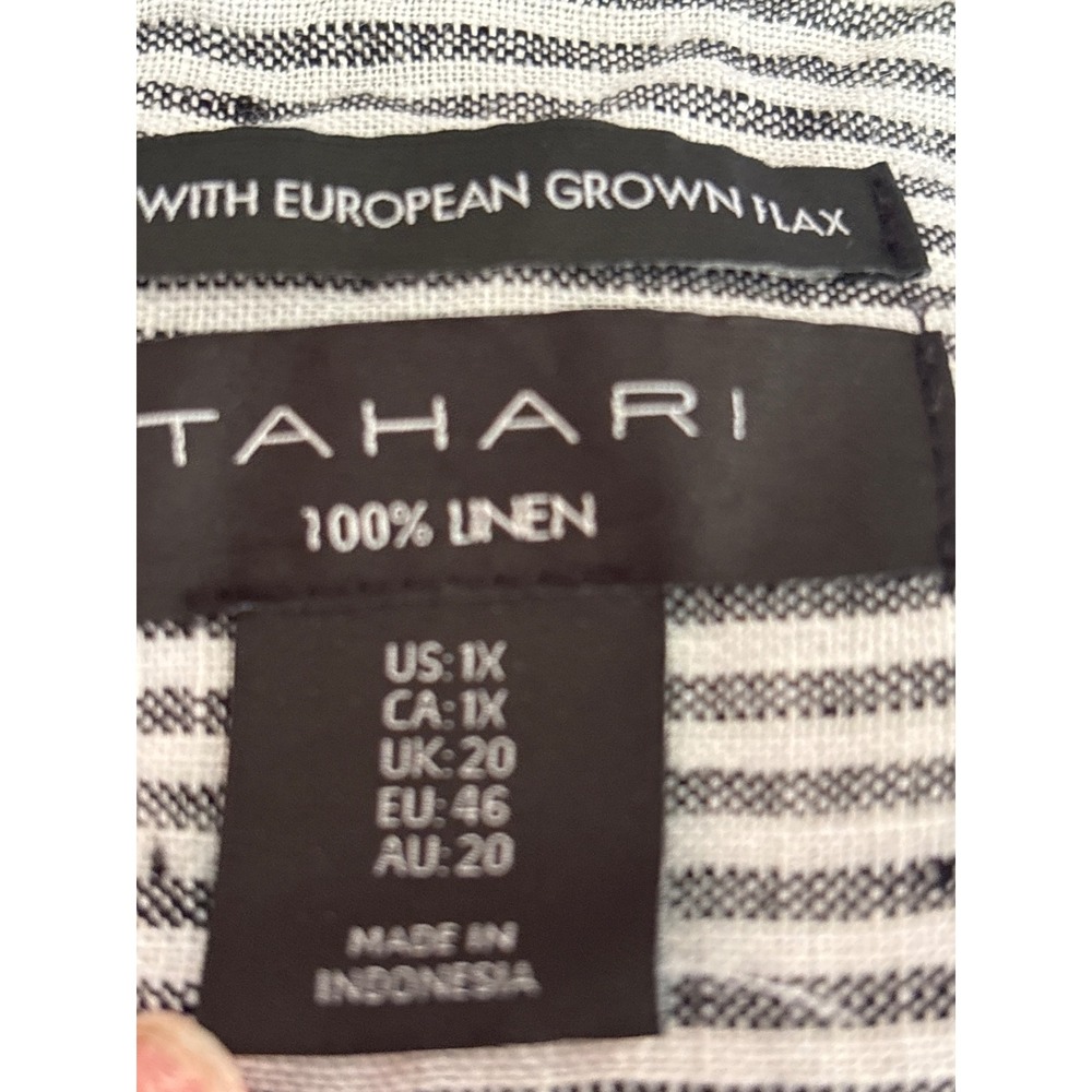 Tahari 100% Linen Striped Shirt Dress Gray White 1X, coastal, beachy, relaxed - Picture 6 of 6